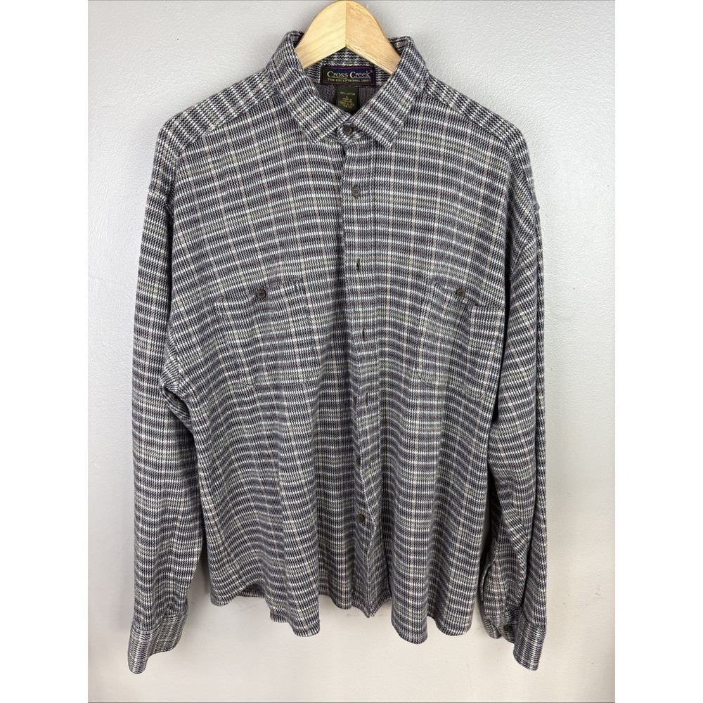 Cross Creek Vintage Flannel Shirt Long Sleeve Size L Plaid Check Heavyweight Y2K